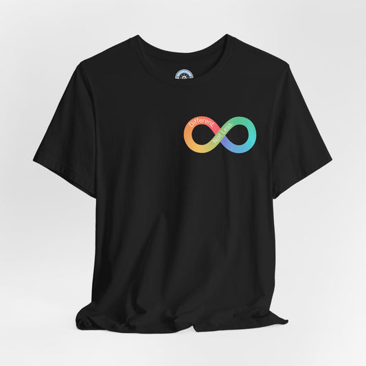 "Different Not Less Shirt" Temple Grandin Quote T-Shirt, Infinity Symbol Tee for Autism Acceptance Month